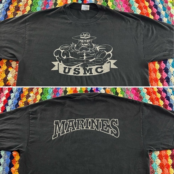 Vintage Y2K USMC Marines Double Sided Bulldog Metallic Graphic Heavyweig… - Picture 1 of 11
